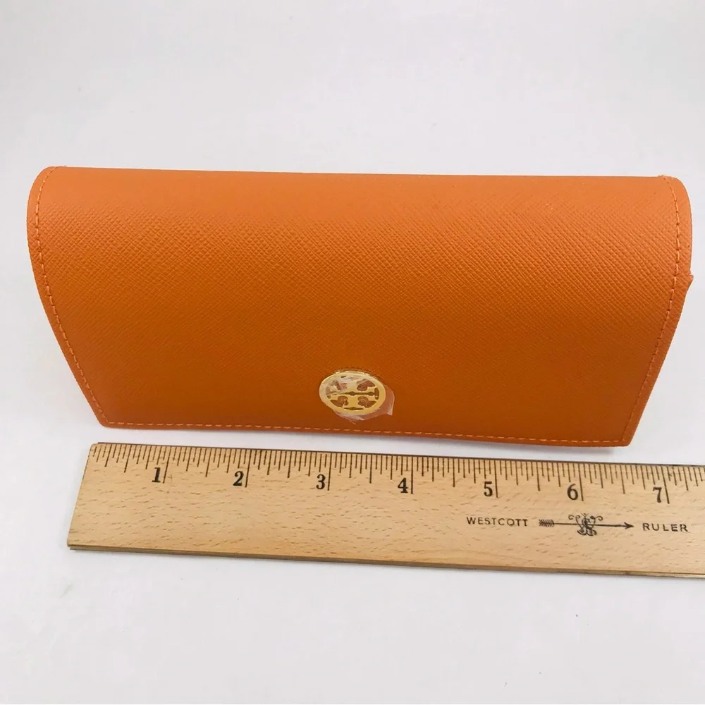 Tory Burch Orange Saffiano Leather Fold Over Sunglasses Case New